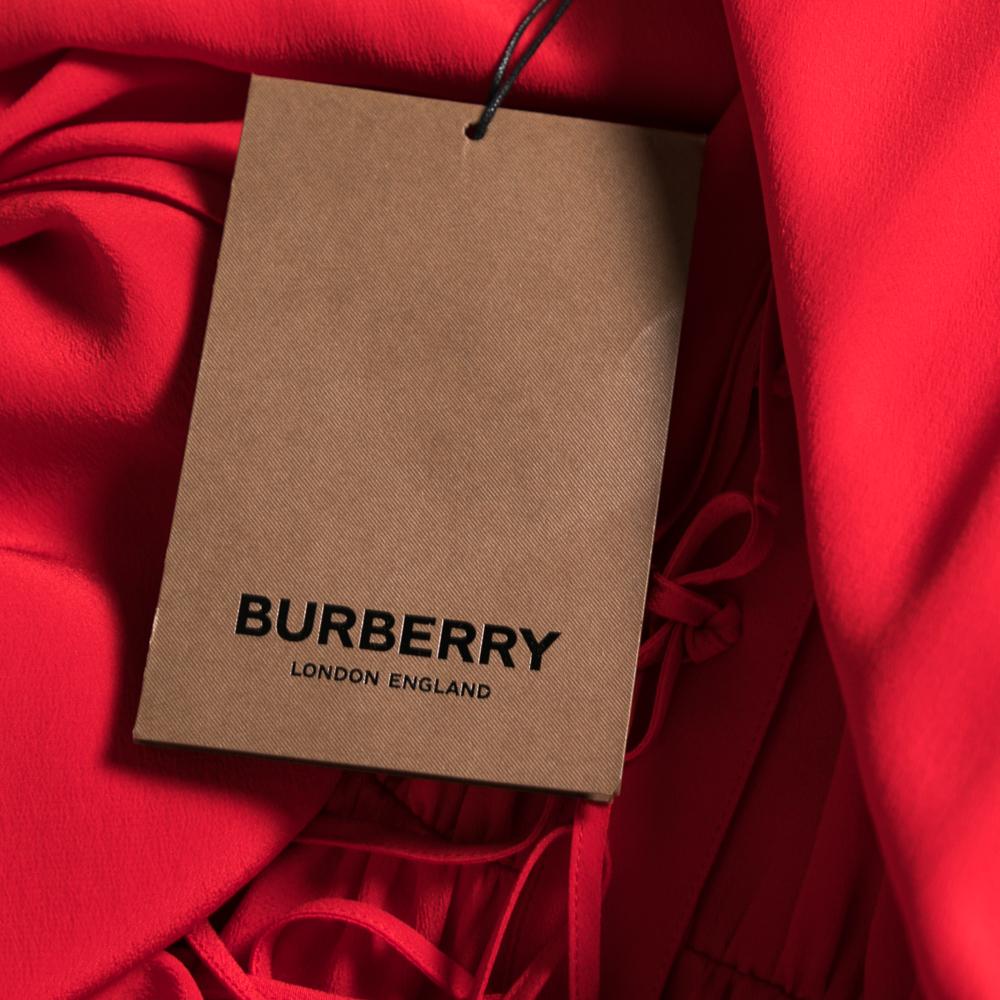 Women's Burberry Red Silk Button Down Maxi Dress S
