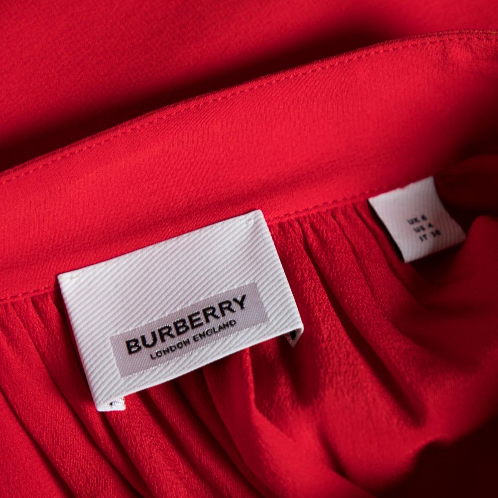 Burberry Red Silk Button Down Maxi Dress S 2