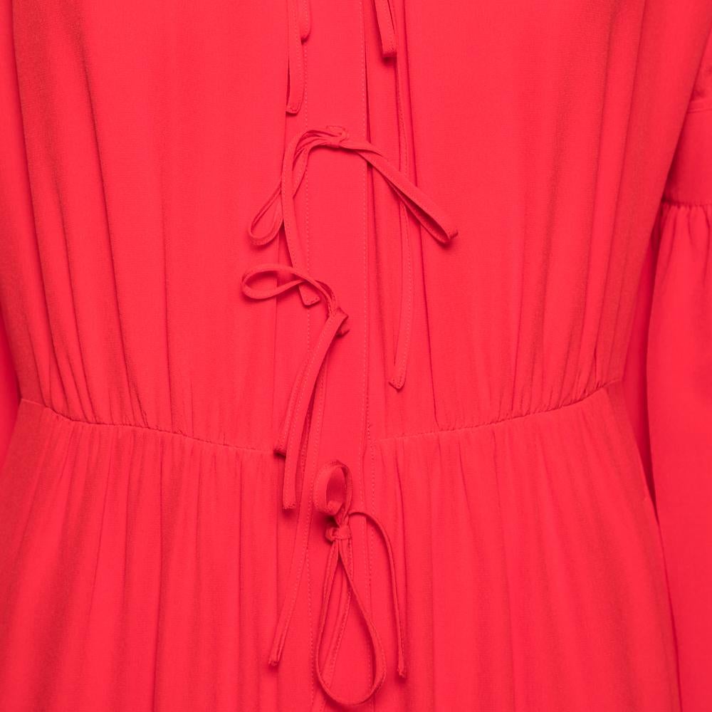 Burberry Red Silk Button Down Maxi Dress S 3