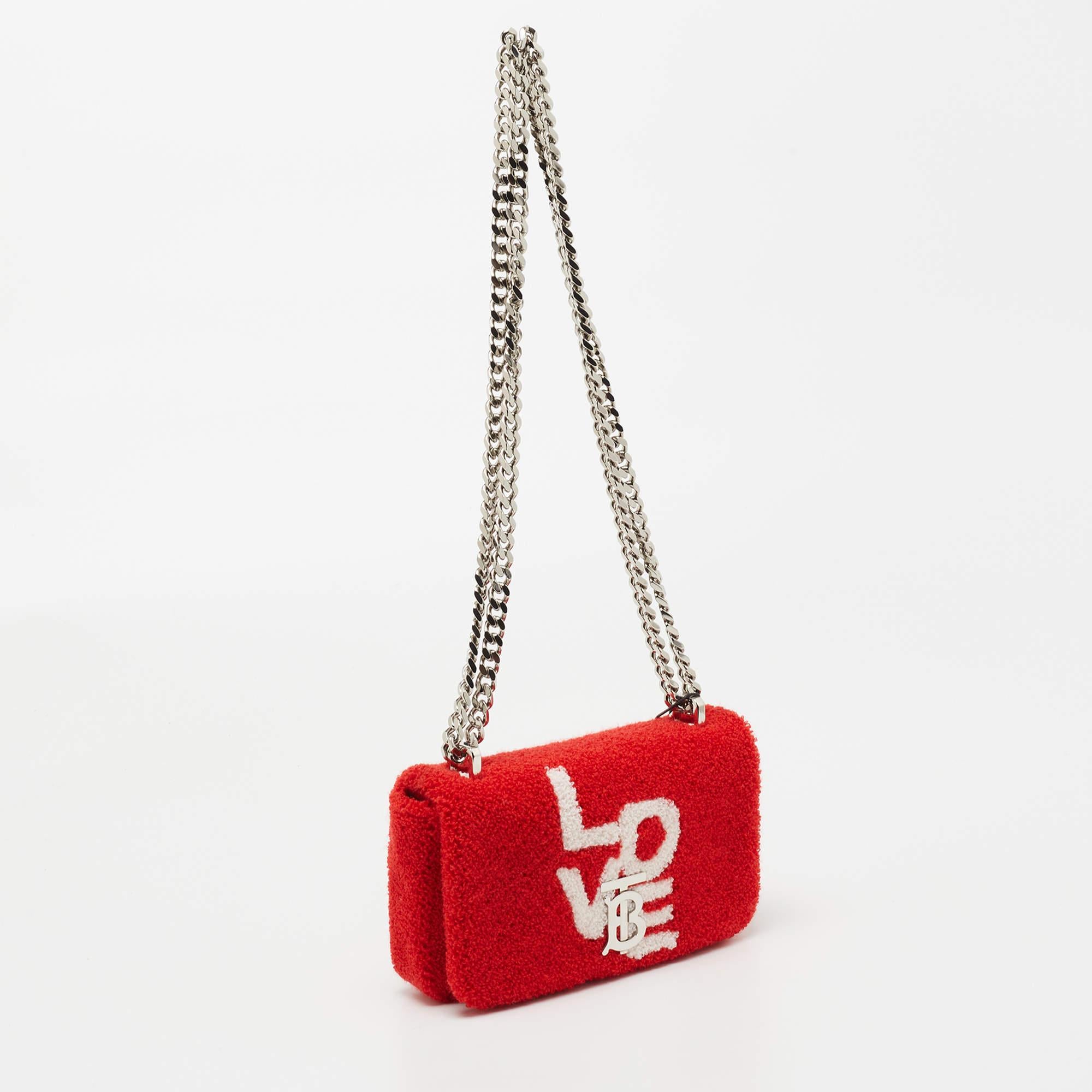 Women's Burberry Red Terry Fabric Mini Lola Love Chain Crossbody Bag