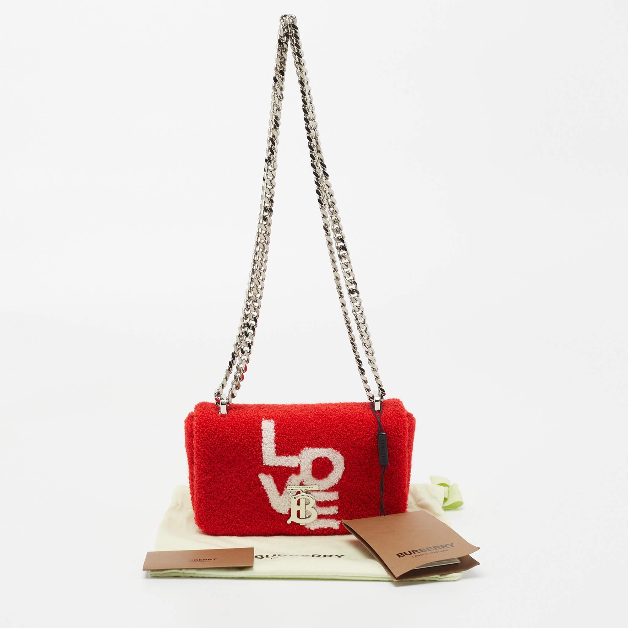 Burberry Red Terry Fabric Mini Lola Love Chain Crossbody Bag 3