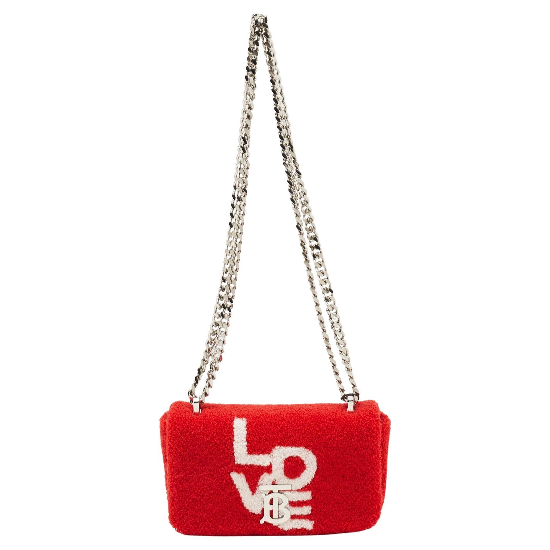 Burberry Red Terry Fabric Mini Lola Love Chain Crossbody Bag