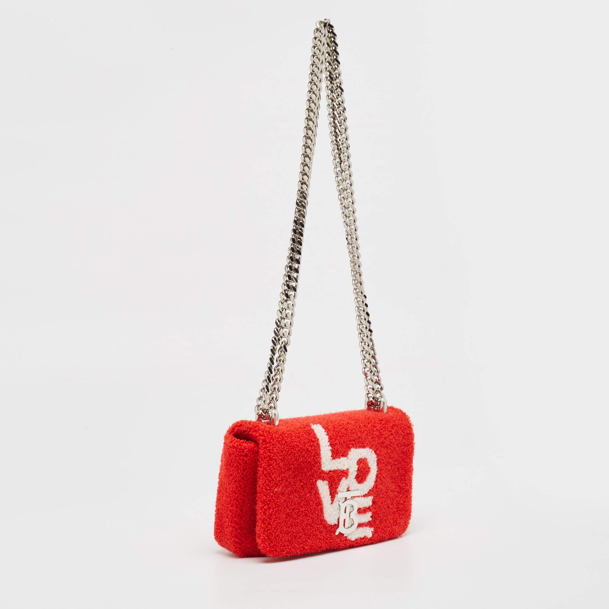 Burberry Red Terry Fabric Mini Love Lola Shoulder Bag In New Condition In Dubai, Al Qouz 2