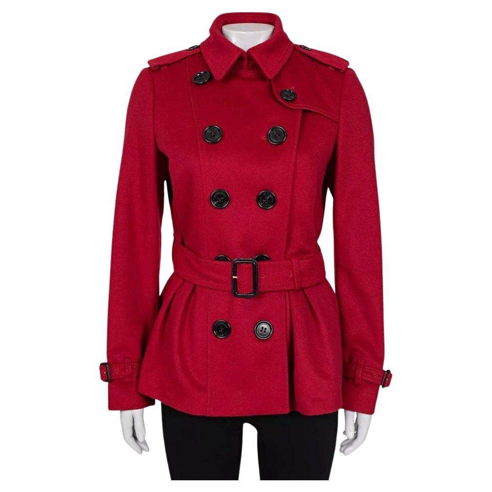 Burberry Manteau ceinturé en laine et cachemire rouge UK10