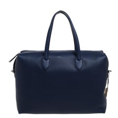 Burberry Regency Blue Leather Lawrence Holdall Weekend Bag