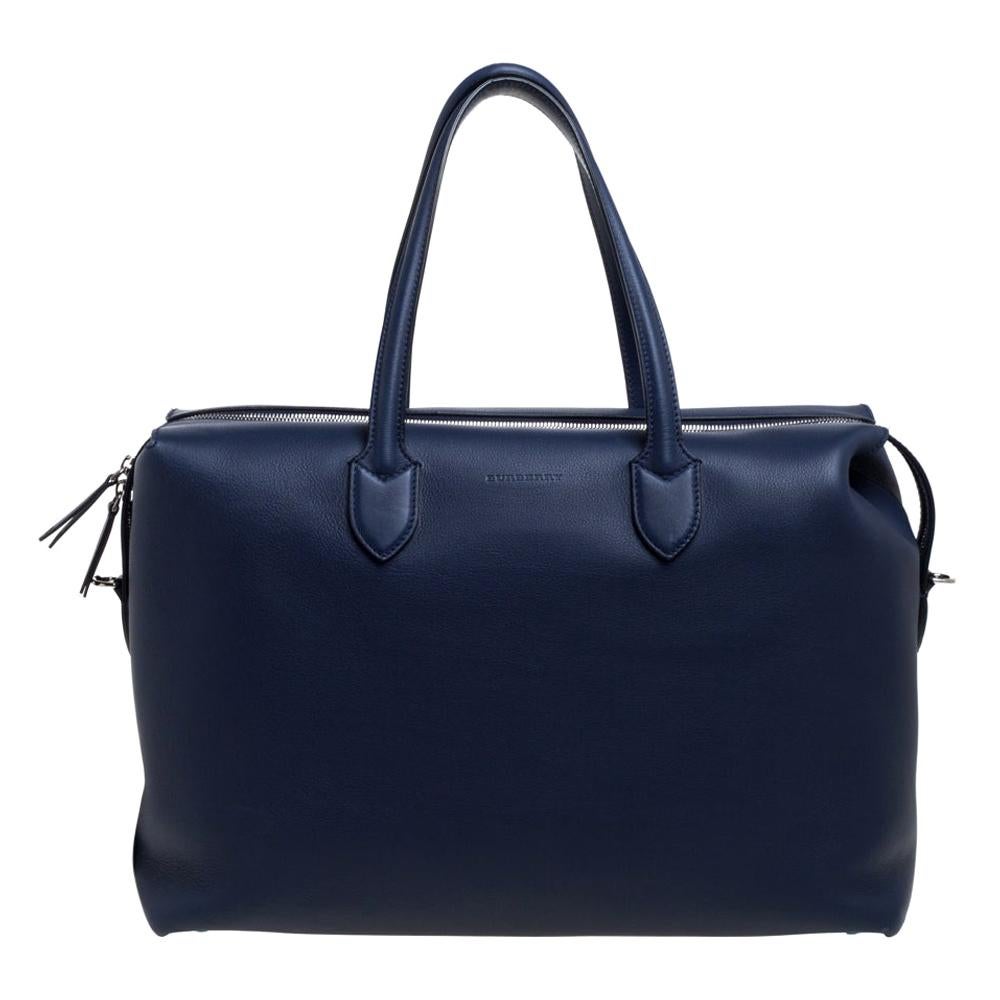 Burberry Regency Blue Leather Lawrence Holdall Weekend Bag