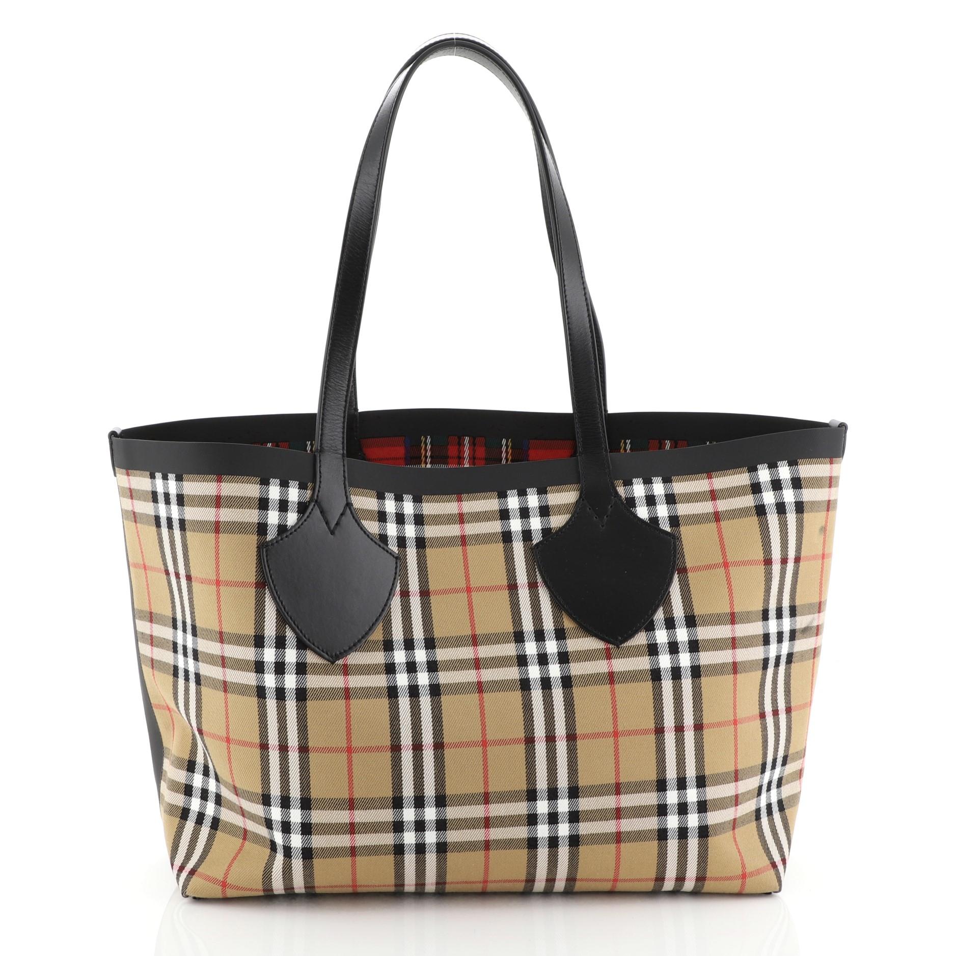 Brown Burberry Reversible Giant Tote Vintage Check Canvas Medium 