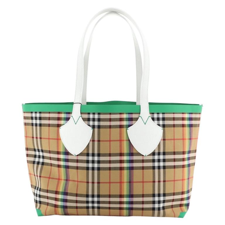 Burberry Red/Green Vintage Check Canvas Giant Reversible Tote Burberry