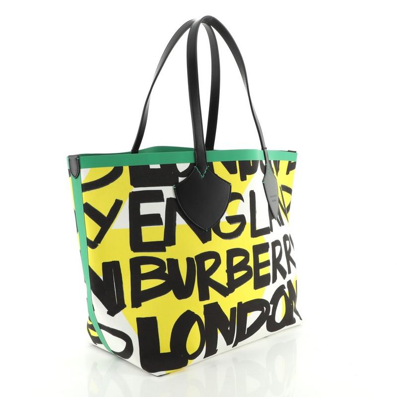 Black Burberry Reversible Graffiti Giant Tote Printed Canvas XL