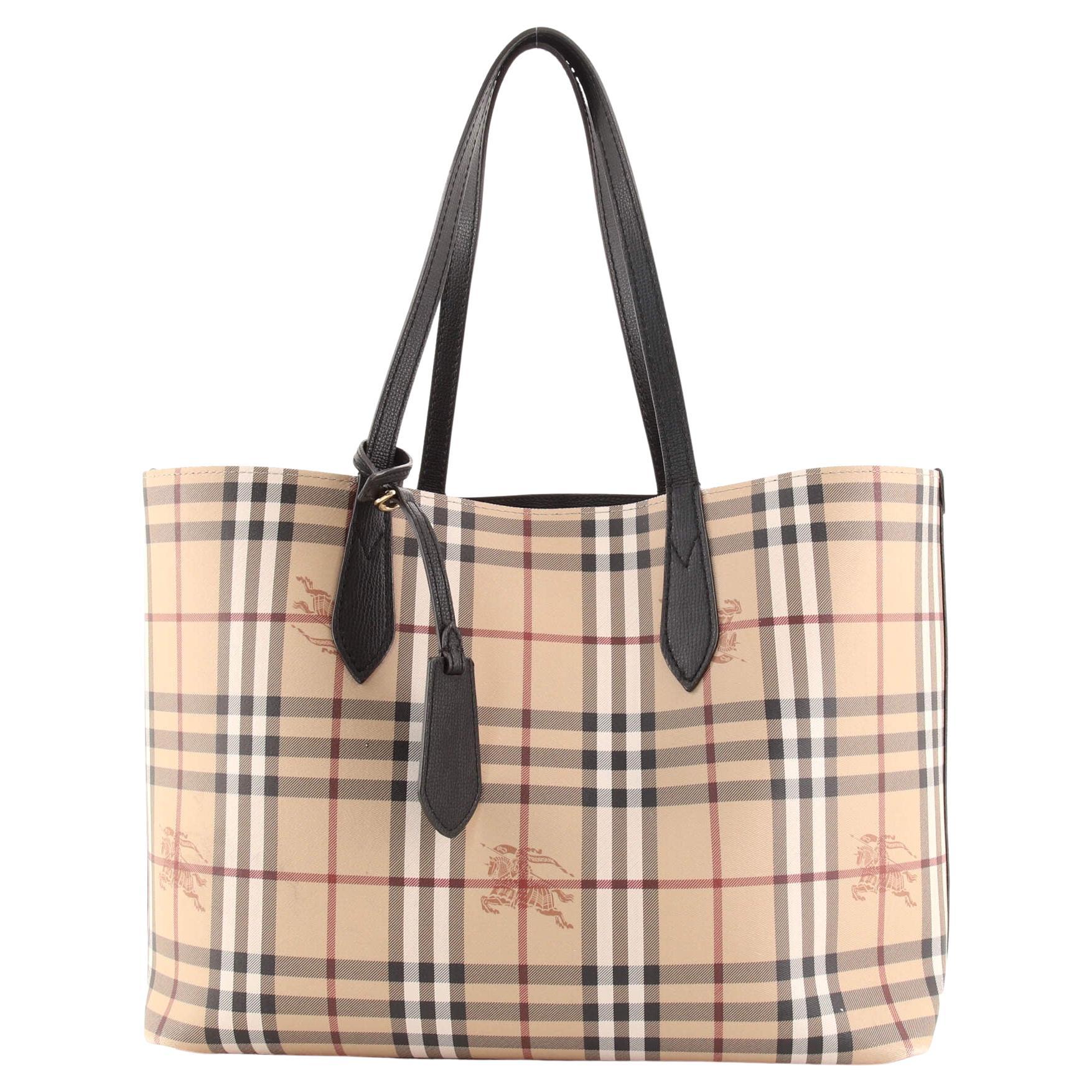 Burberry Reversible Tote Haymarket Coated Canvas and Leather Medium