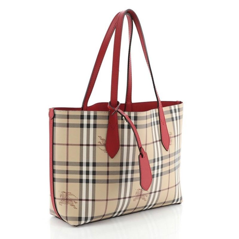 Burberry Reversible Tote Haymarket Coated Canvas and Leather Small at ...