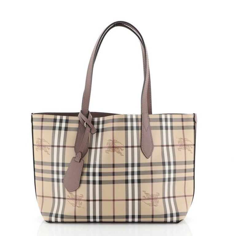 Burberry Reversible Tote Haymarket Coated Canvas And Leather Small at ...