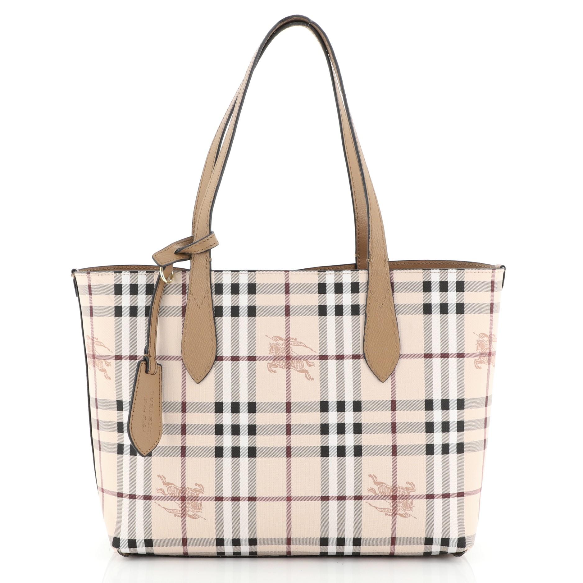 Burberry Reversible Tote Haymarket Coated Canvas and Leather Small In Fair Condition In NY, NY