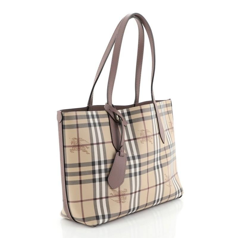 Burberry Reversible Tote Haymarket Coated Canvas And Leather Small  In Good Condition In NY, NY