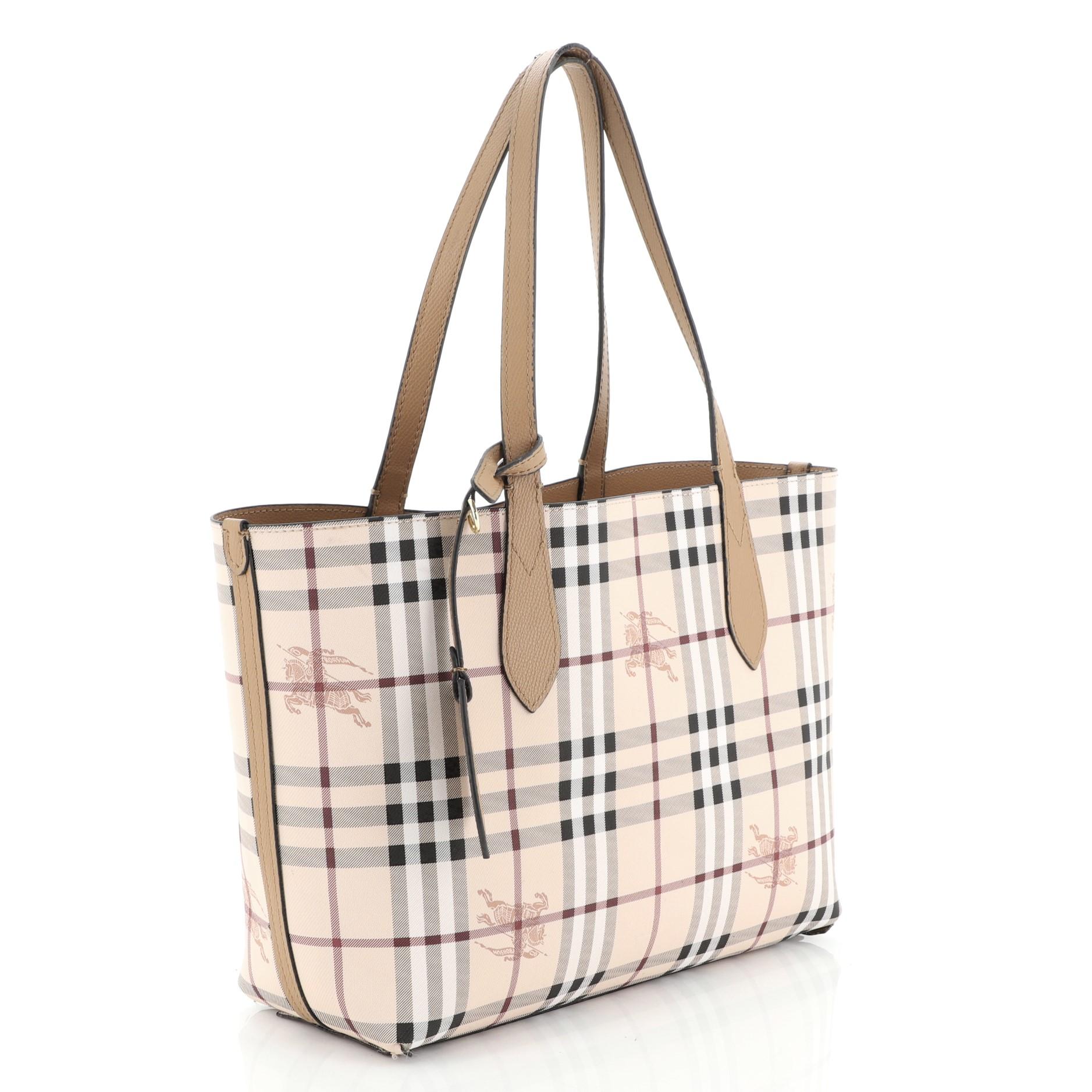 Women's Burberry Reversible Tote Haymarket Coated Canvas and Leather Small