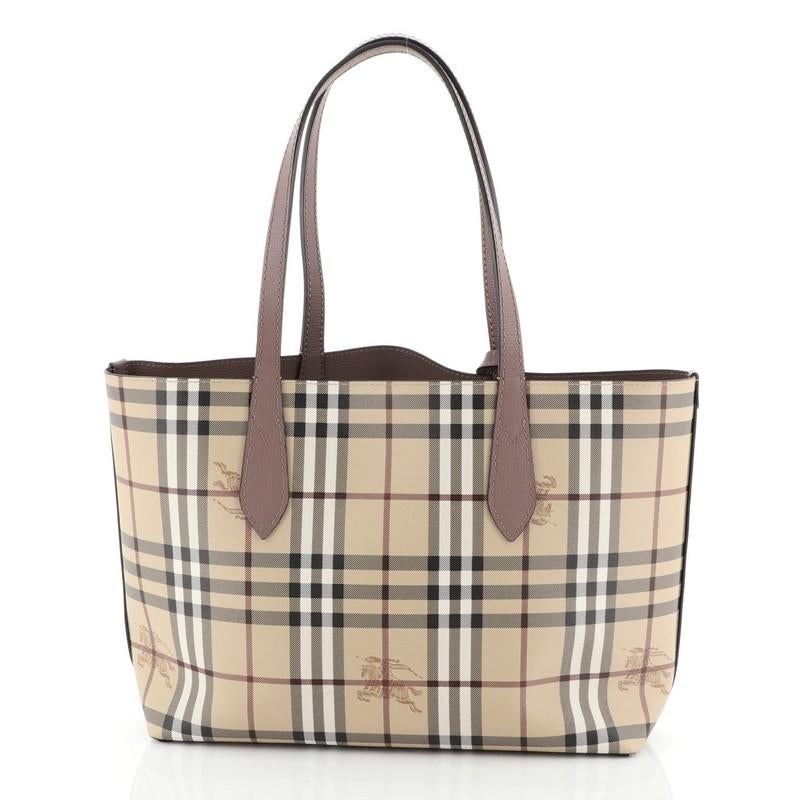 Women's or Men's Burberry Reversible Tote Haymarket Coated Canvas And Leather Small 
