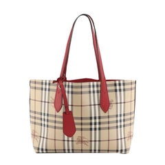 Burberry Reversible Tote Haymarket Coated Canvas and Leather Small