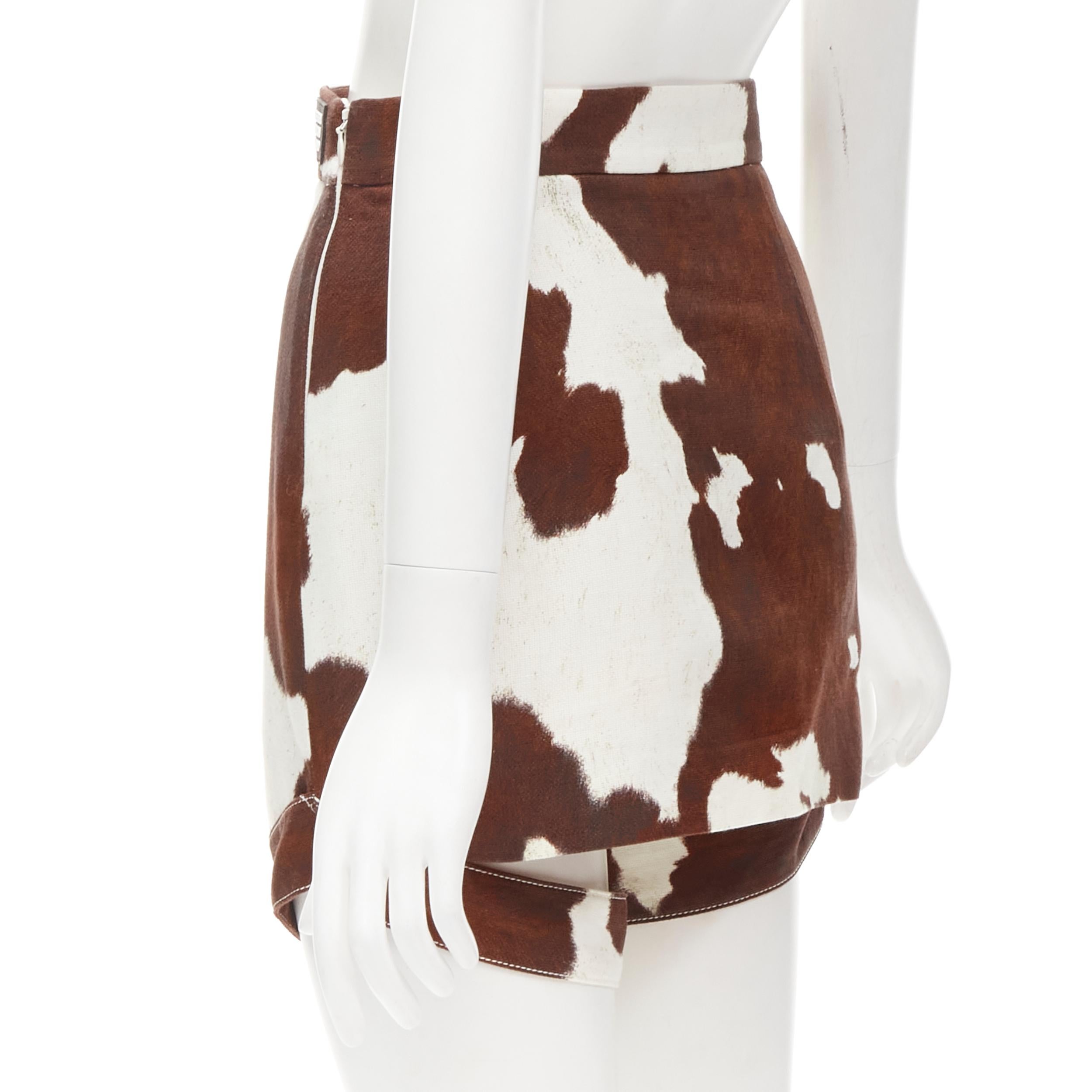 BURBERRY Riccardo Tisci brown cow print leg garter mini skirt S In Excellent Condition In Hong Kong, NT