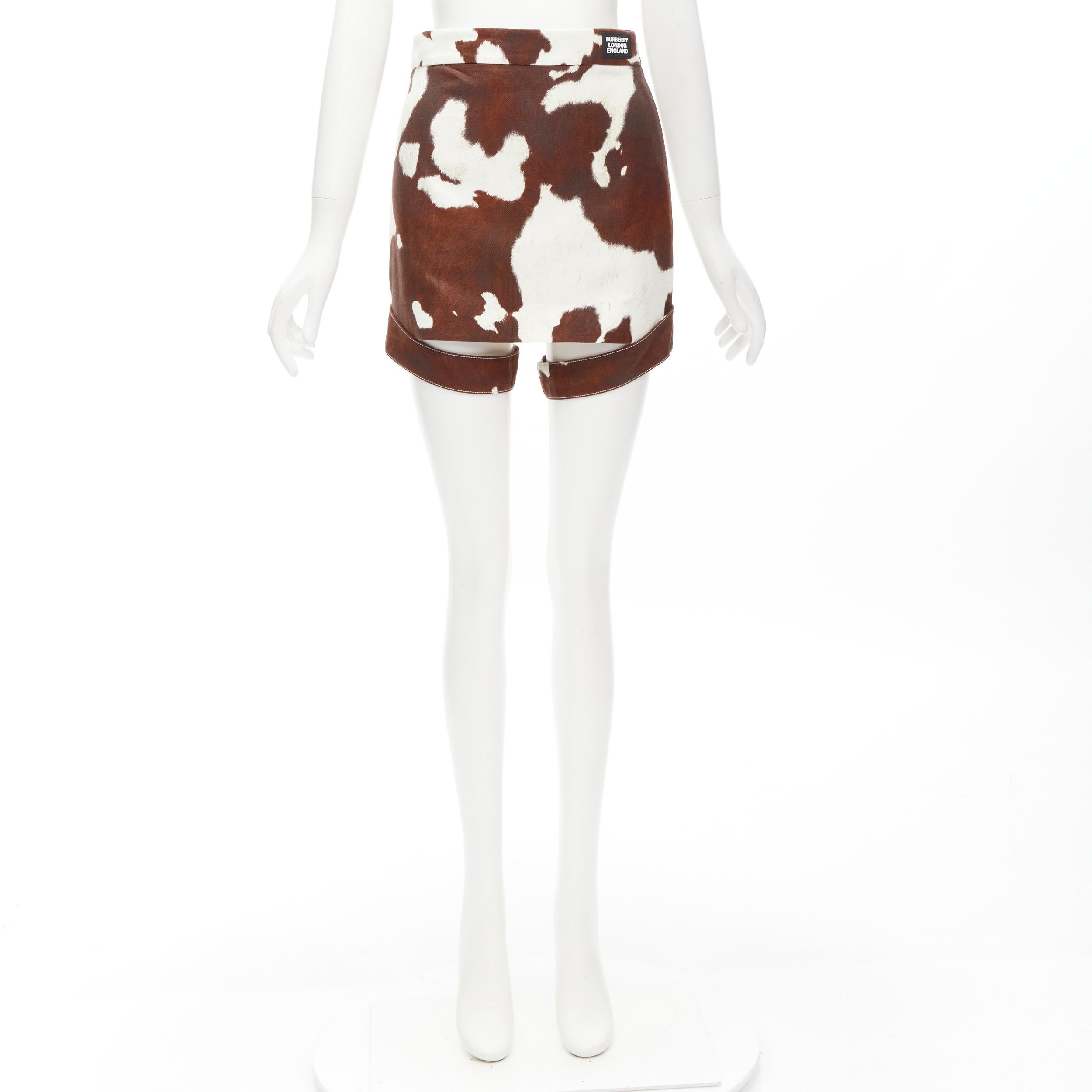 BURBERRY Riccardo Tisci brown cow print leg garter mini skirt S 1