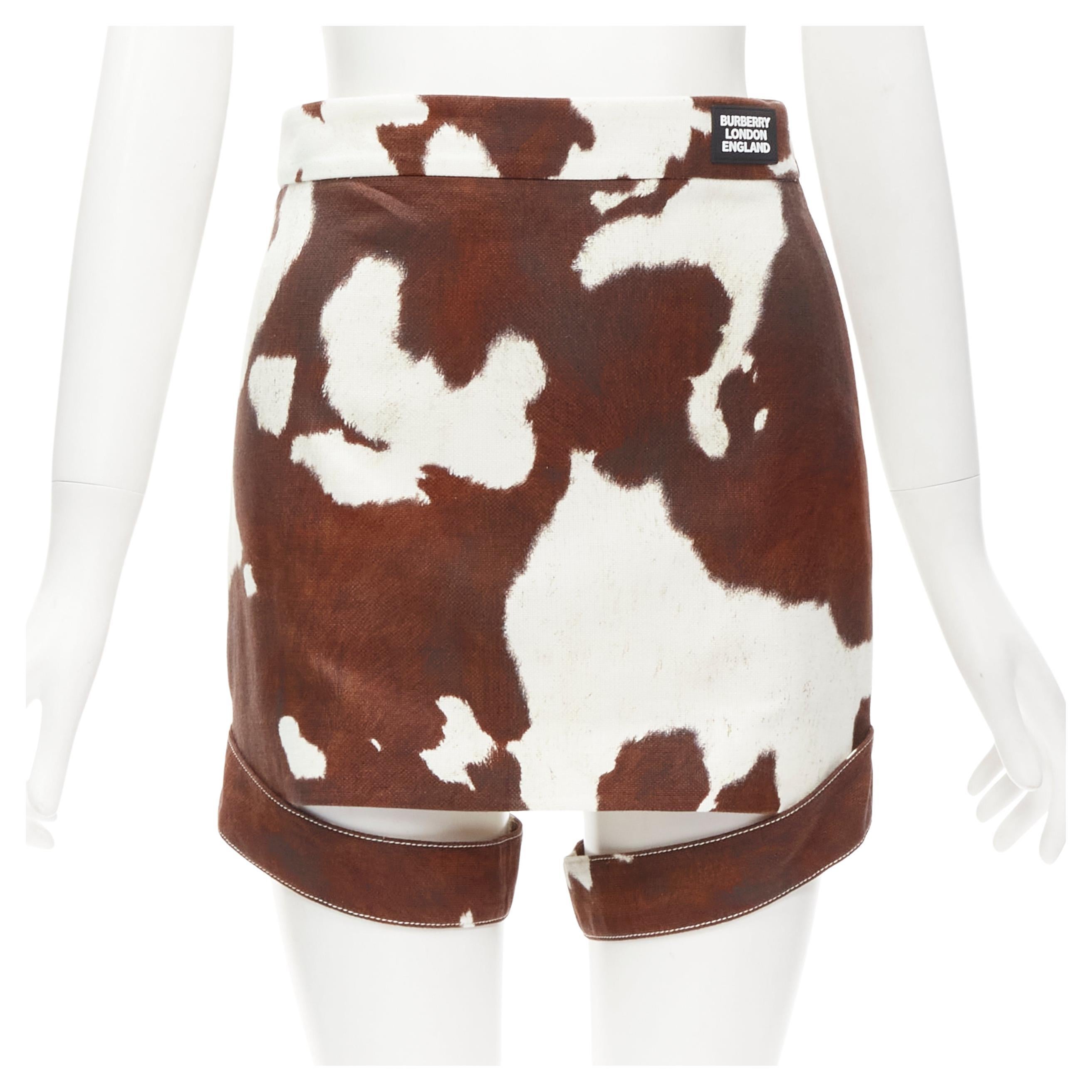 BURBERRY Riccardo Tisci brown cow print leg garter mini skirt S