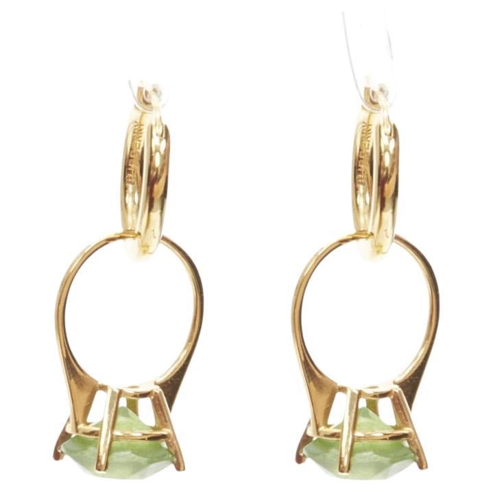 BURBERRY Riccardo Tisci gold green crystal ring hoop drop earrings pair For Sale