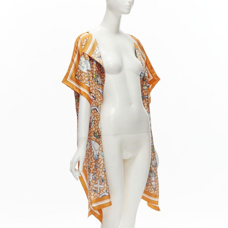 Gray BURBERRY RICCARDO TISCI Marine TB monogram 100% silk orange scarf jacket For Sale