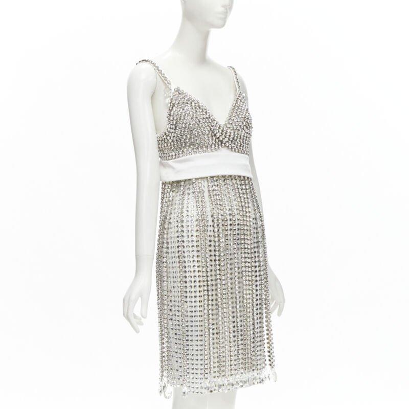 BURBERRY RICCARDO TISCI Vestido flapper de pedrería y cristal de pasarela UK6 S Gris en venta