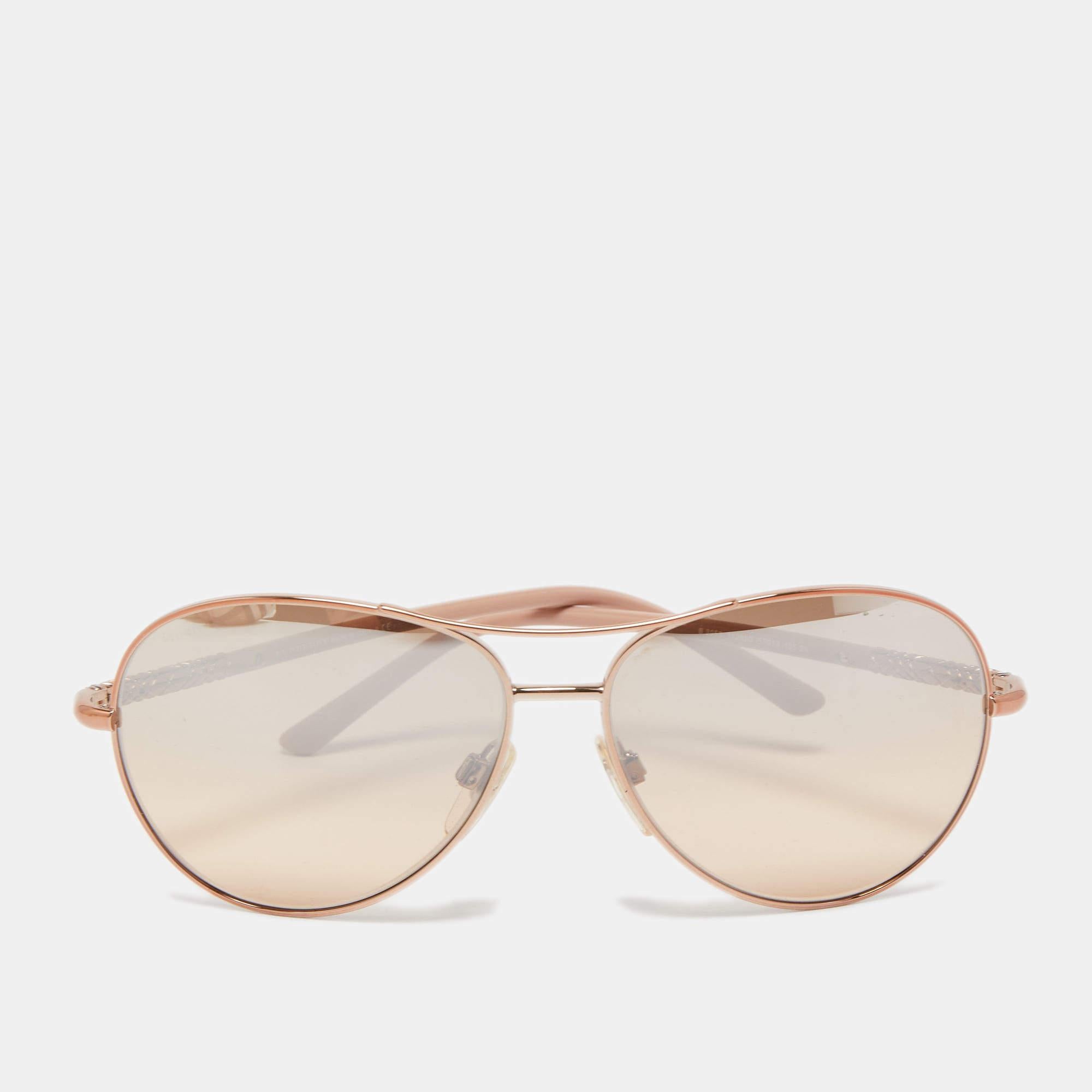 Burberry Rose Gold B3053 Acetate Gradient Aviator Sunglasses In Good Condition In Dubai, Al Qouz 2