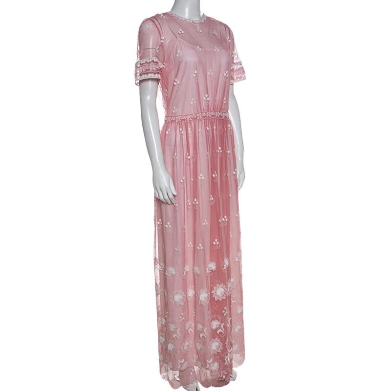 Burberry Rose Pink Bestickter Tüll Kurzarmkleid S (Beige)
