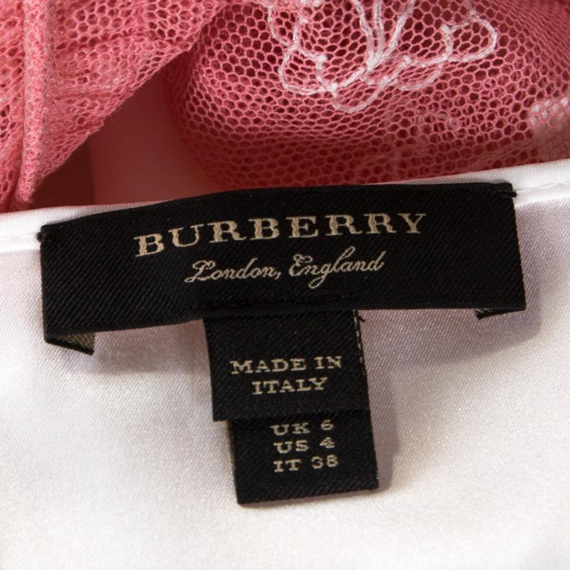 Burberry Rose Pink Embroidered Tulle Short Sleeve Dress S In New Condition In Dubai, Al Qouz 2