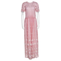 Burberry Rose Pink Embroidered Tulle Short Sleeve Dress S