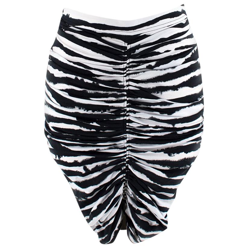 Burberry Ruched zebra-print stretch-cotton mini skirt - Size US 00 For Sale