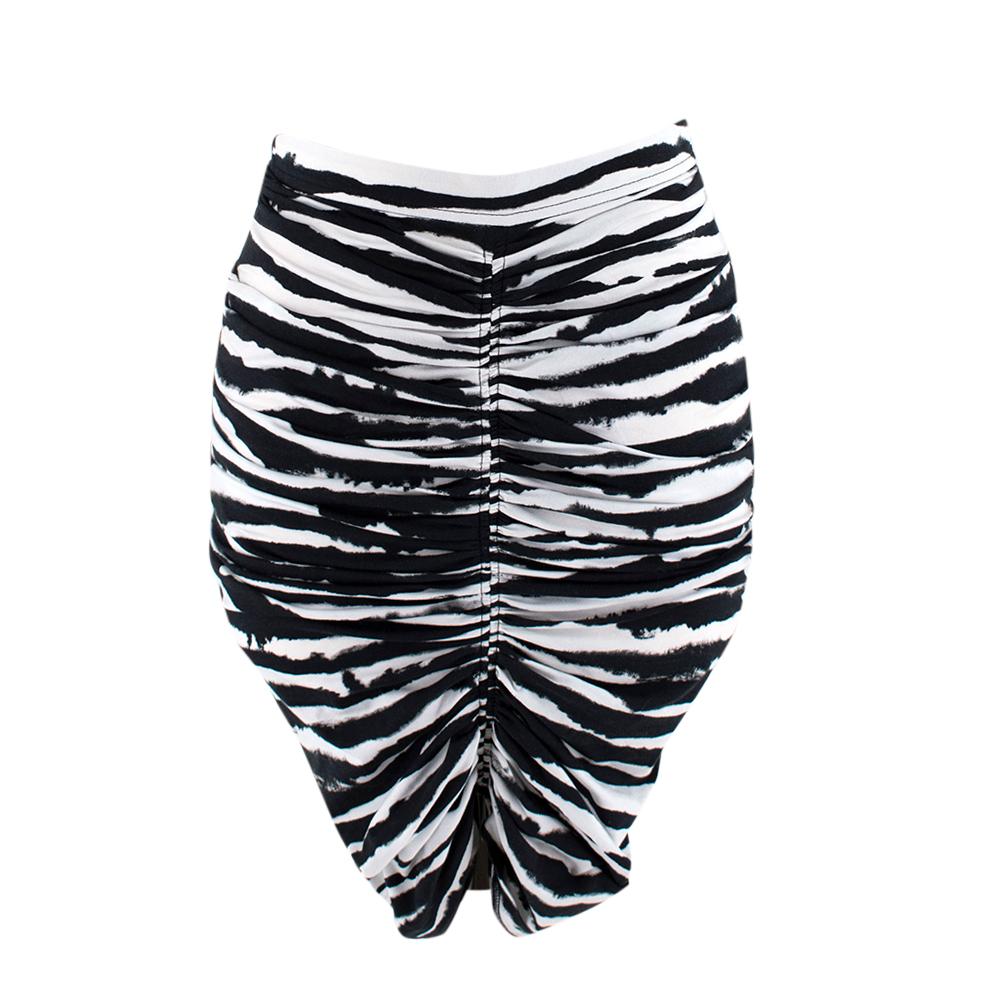 Black Burberry Ruched zebra-print stretch-cotton mini skirt - Size US 00 For Sale