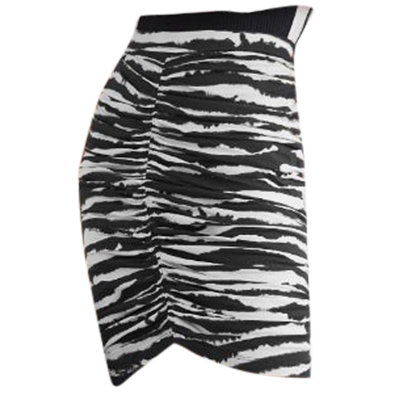 Burberry Ruched zebra-print stretch-cotton mini skirt - Size US 00 For Sale