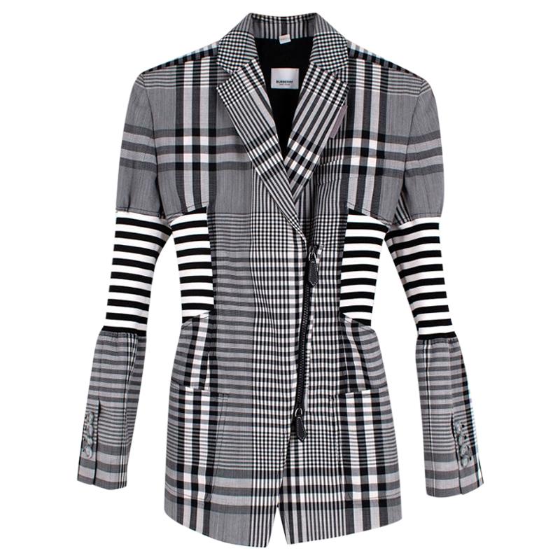 Burberry Runway Black 
White Check Corset Detail Wool Blazer Jacket  Size US 00 For Sale