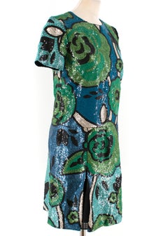 Burberry Runway green sequin-embellished shift dress US 2