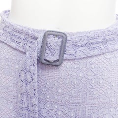 BURBERRY Runway lilac purple cotton blend lace belted pencil skirt IT36 XXS