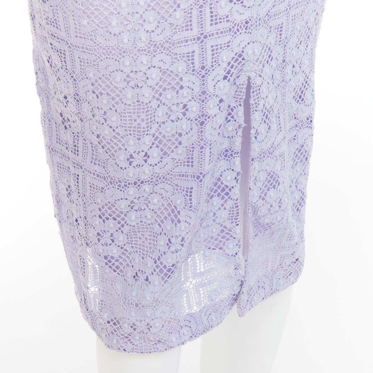 BURBERRY Runway lilac purple cotton blend lace belted pencil skirt IT36 XXS For Sale 2
