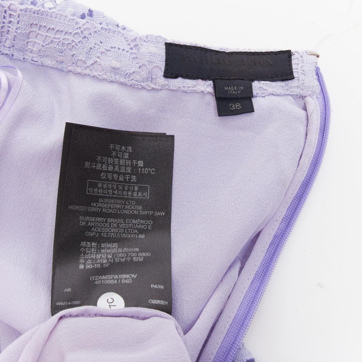 BURBERRY Runway lilac purple cotton blend lace belted pencil skirt IT36 XXS For Sale 3