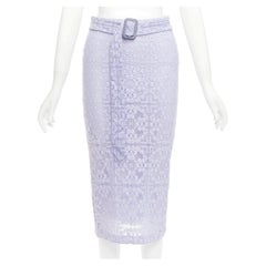 BURBERRY Runway lilac purple cotton blend lace belted pencil skirt IT36 XXS