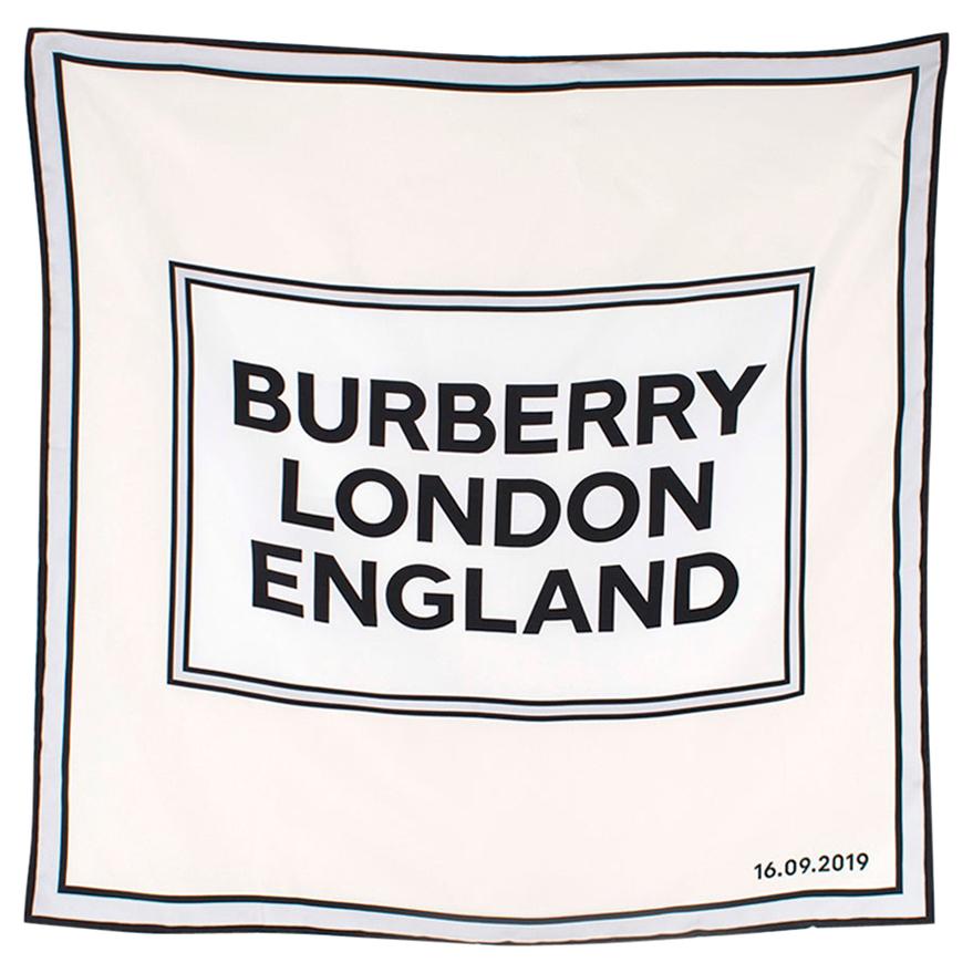 Burberry Runway Logo Print Silk Square Scarf - Not Selling In Store at  1stDibs