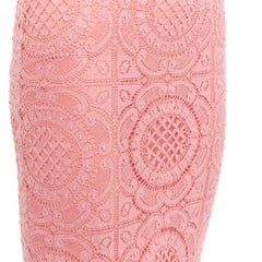 BURBERRY Runway pink cotton blend floral lace high waisted pencil skirt IT36 XXS
