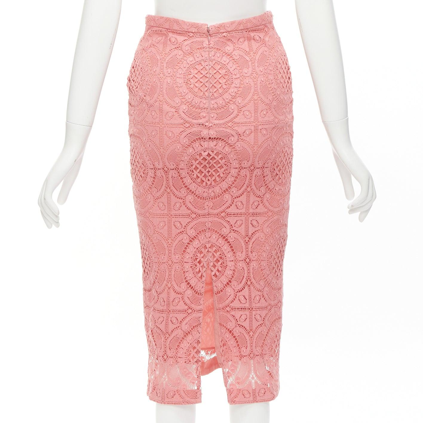 Women's BURBERRY Runway pink cotton blend floral lace high waisted pencil skirt IT36 XXS For Sale