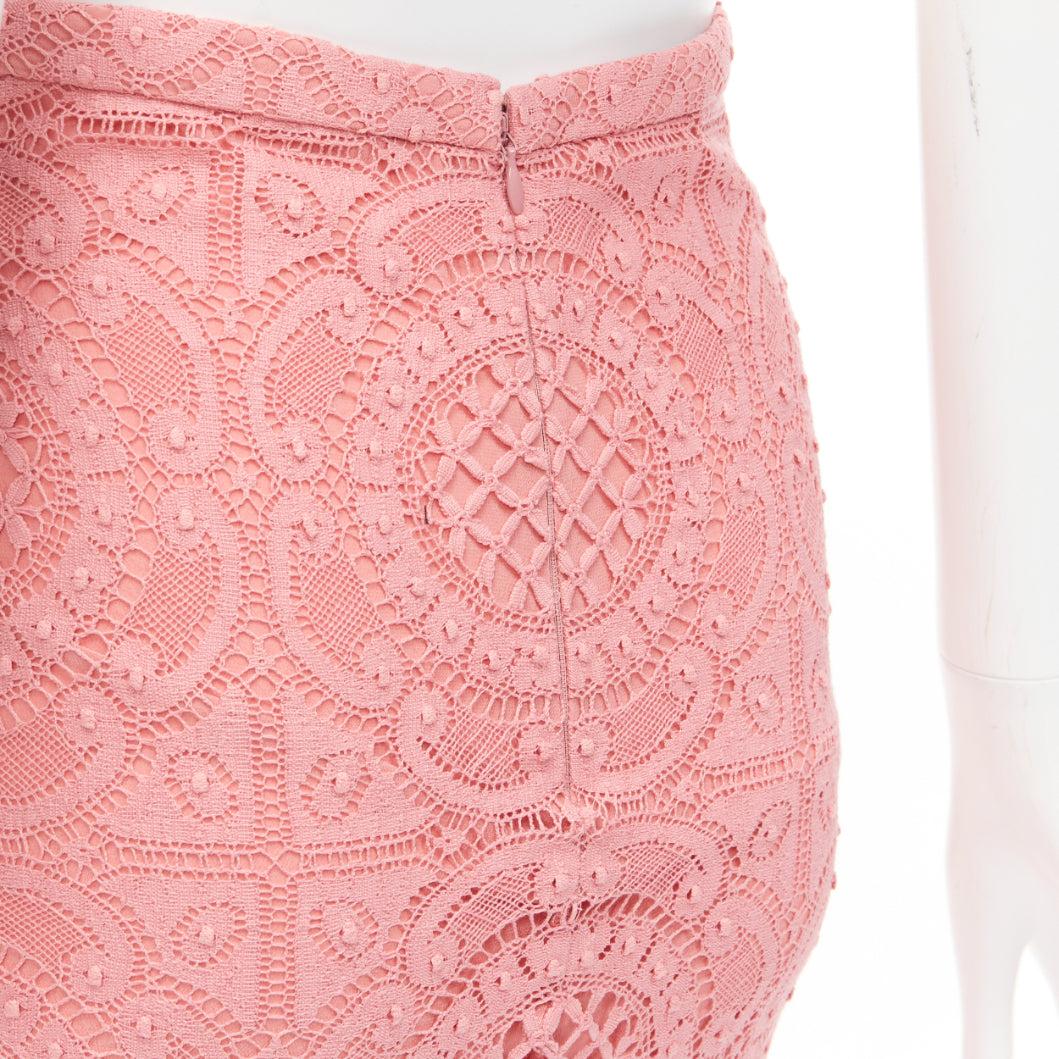 BURBERRY Runway pink cotton blend floral lace high waisted pencil skirt IT36 XXS For Sale 2