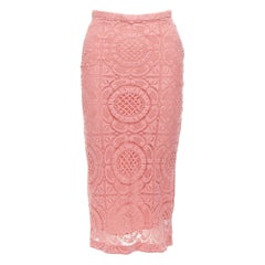 BURBERRY Runway pink cotton blend floral lace high waisted pencil skirt IT36 XXS