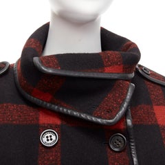BURBERRY Runway red black wool plaid check leather trim cropped trench IT36 XXS