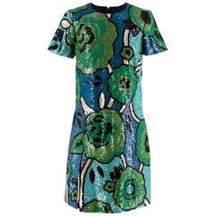  Burberry Runway sequin-embellished green shift dress UK 6