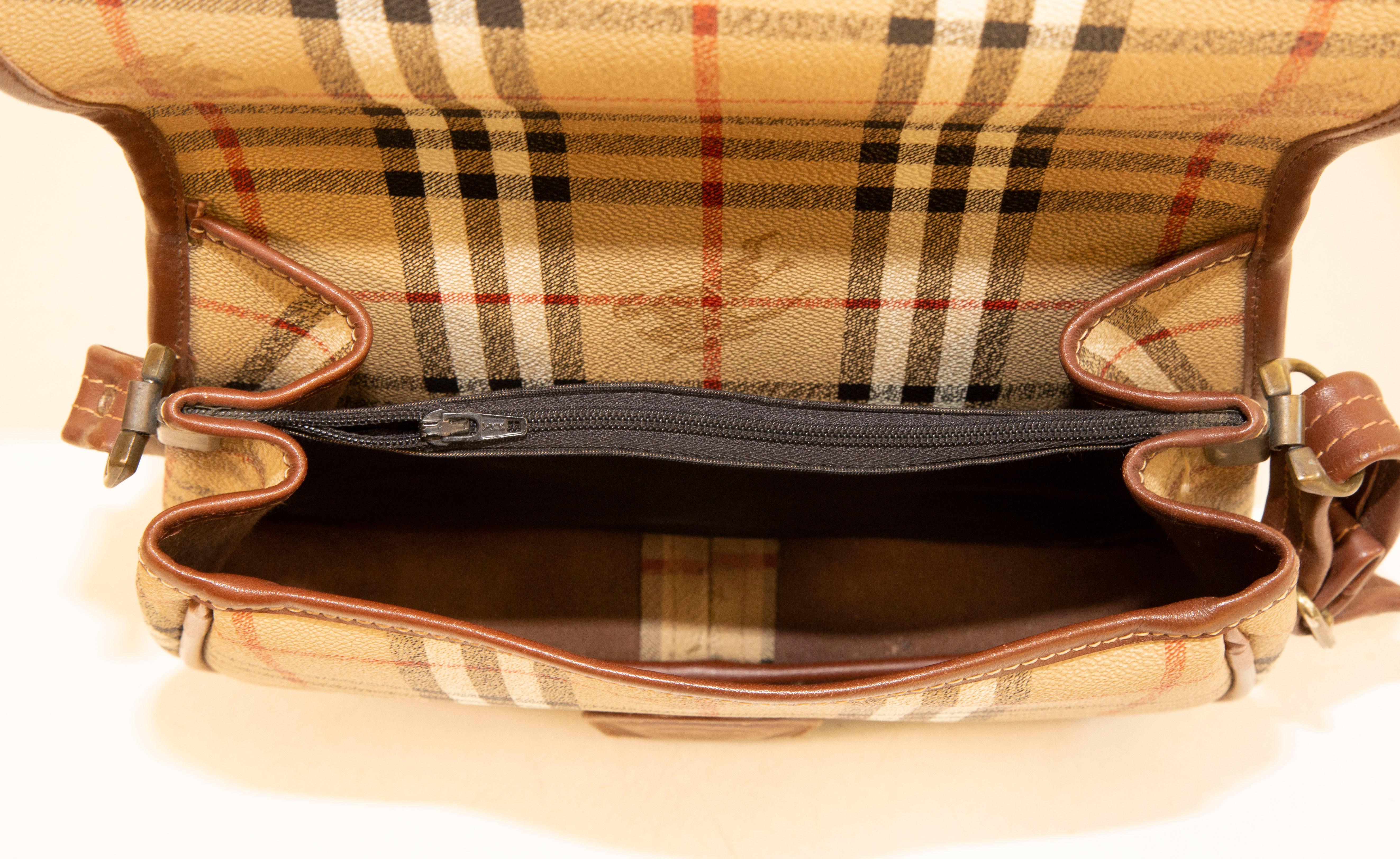 Burberry Saddle Bag in Coated Canvas with the Burberry Classic Check Print For Sale 2