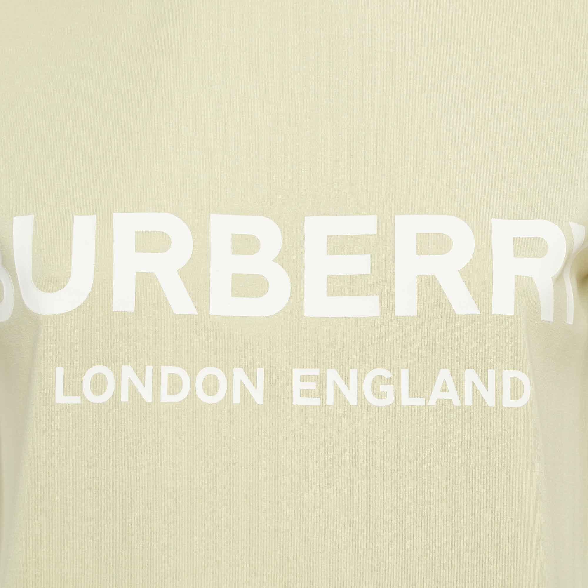 Beige Burberry Sage Green Logo Print Jersey Crew Neck T-Shirt S For Sale
