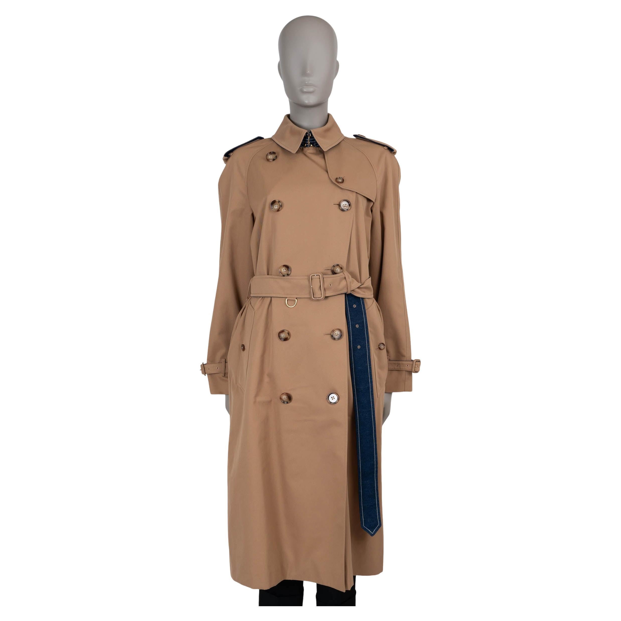 BURBERRY sand WATERLOO LONG DENIM DETAILED TRENCH Coat Jacket 12 L For Sale